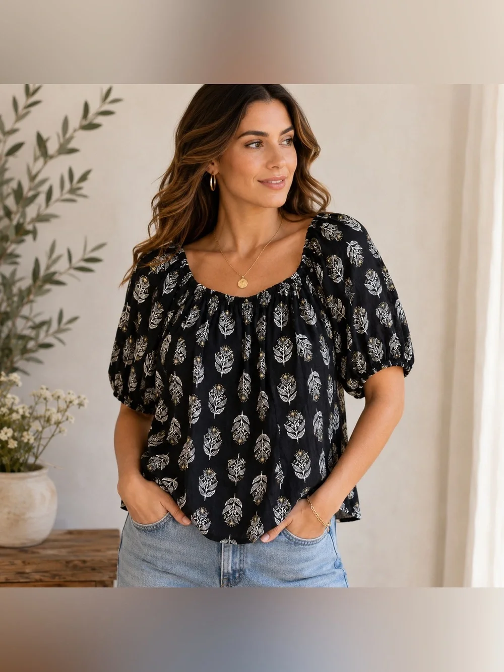 Old Navy Black Floral Puff Sleeve Tie Back Blouse Women’s XL Cottagecore